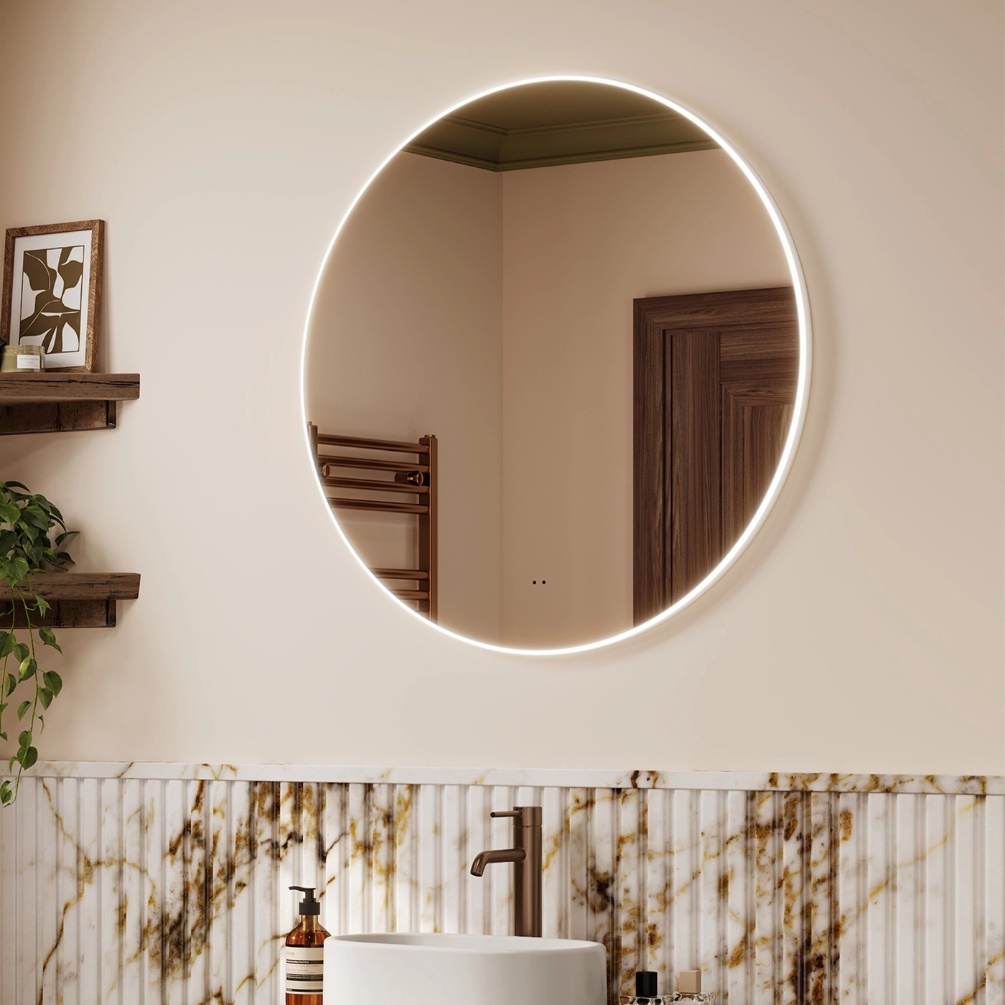 Lifestyle image of the hib. Air Round 800mm LED Mirror